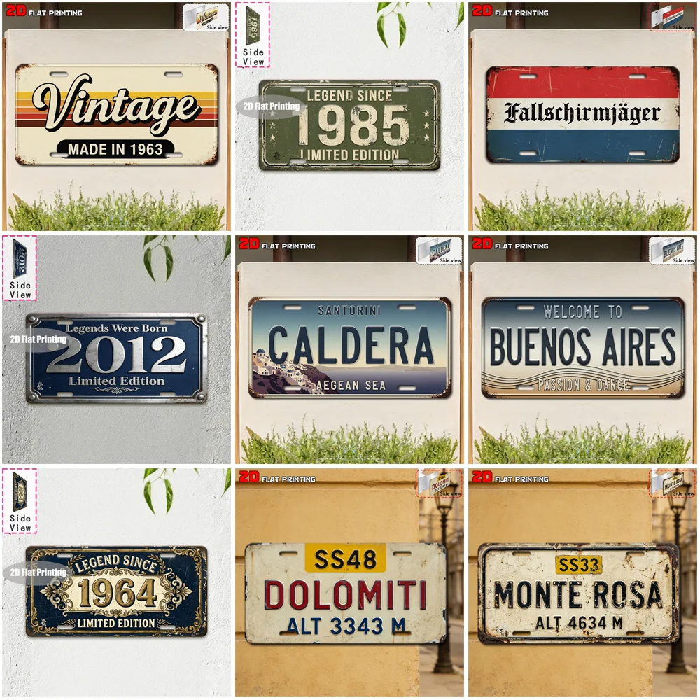 Vintage City Mountain German Year Landscape Metal License Plate Sign Retro 2D Flat Printed Tin Plaque Wall Decor for Home Bar