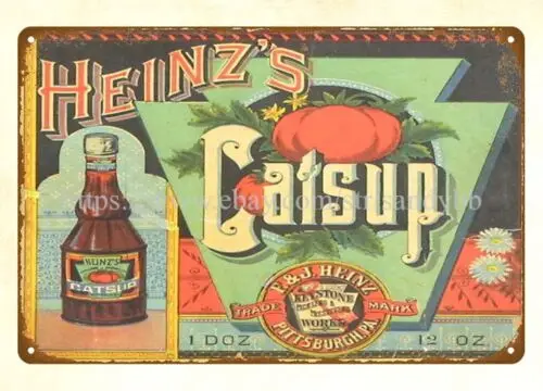 Accent wall 1890s Heinz Catsup Celery and Tobasco, salsas de pimienta, señal de lata de metal