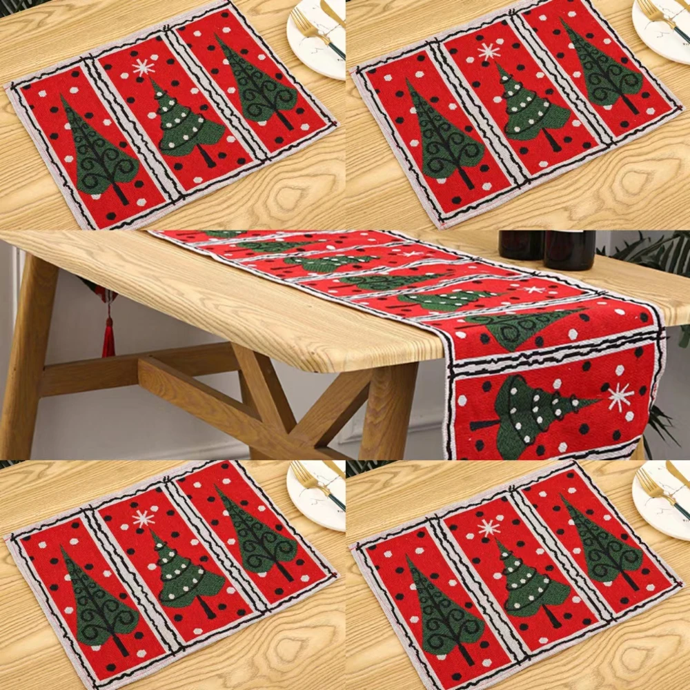 Christmas Home Decoration Set 1table Flag and 4 Placemats Christmas Tree Table Flag Placemat Set Santa Claus Tablecloth Placemat