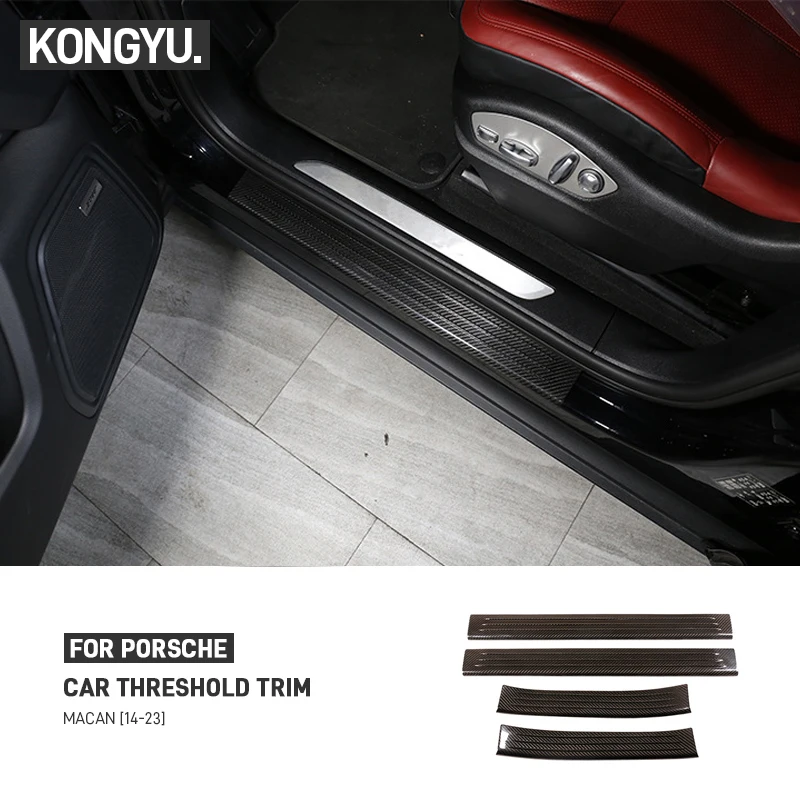 

For Porsche Macan 2014-2023 Real Carbon Fiber Car Door Sill Scuff Plate Pedal Threshold Strip Trim Cover Stickers Accessories