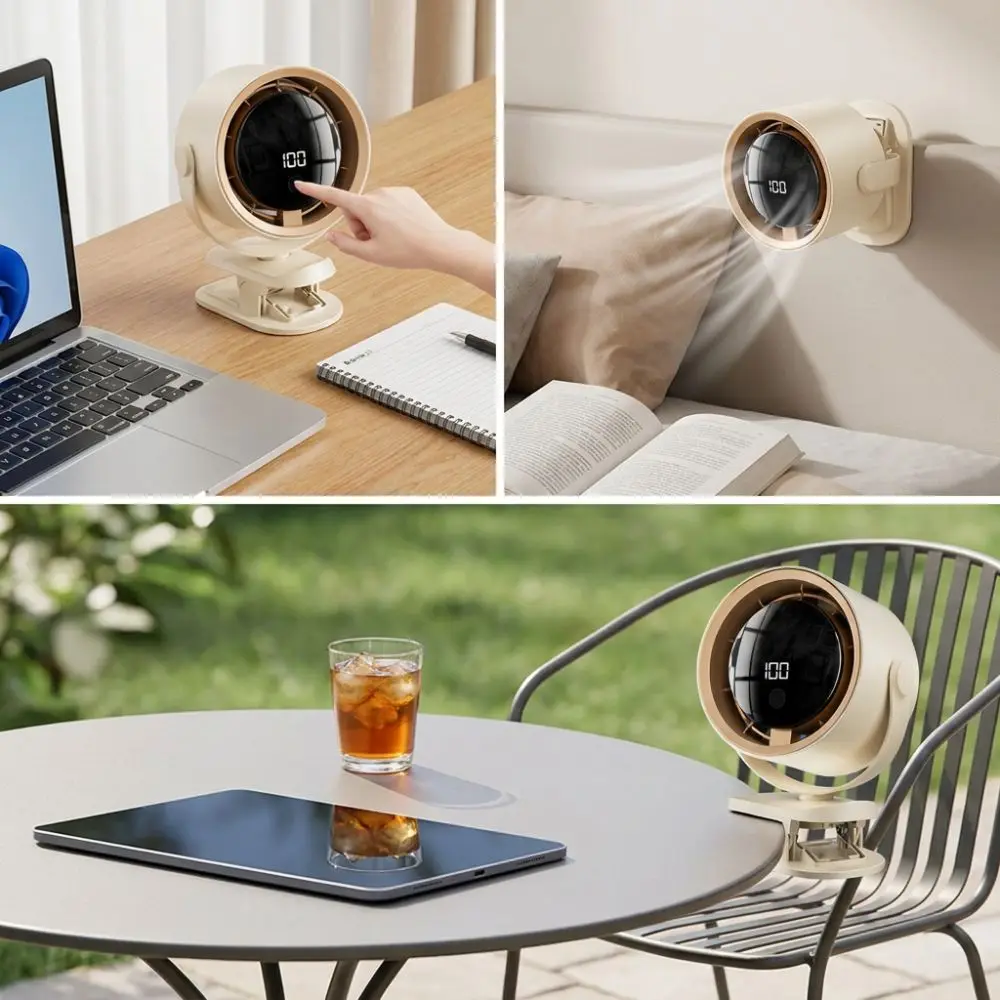 Display Screen Desktop Clip Fan Brushless Motor Low Noise Portable Fan Long Lasting Battery Flexible Clip USB Fan Outdoor Use