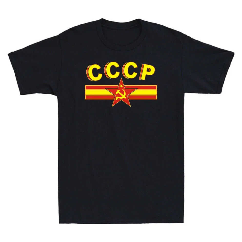 Soviet Hammer Sickle Star CCCP Flag Banner T-Shirt 100% Cotton O-Neck Summer Short Sleeve Casual Mens T-shirt Size S-3XL