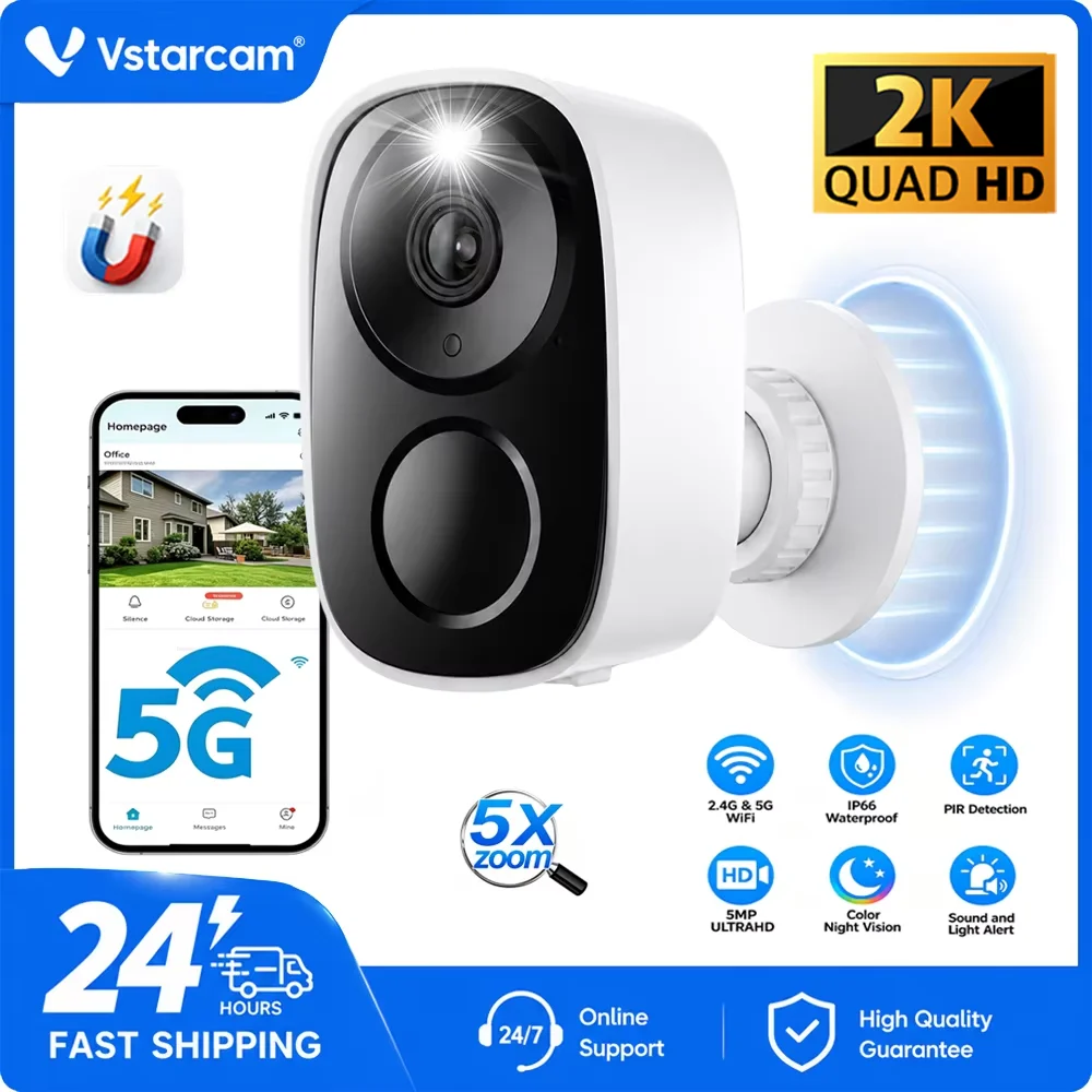 2K Wifi Home Security Camera Wireless Outdoor Magnetic Battery Powered Camera 5MP Smart Home CCTV Outdoor PIR Detection IP Camera