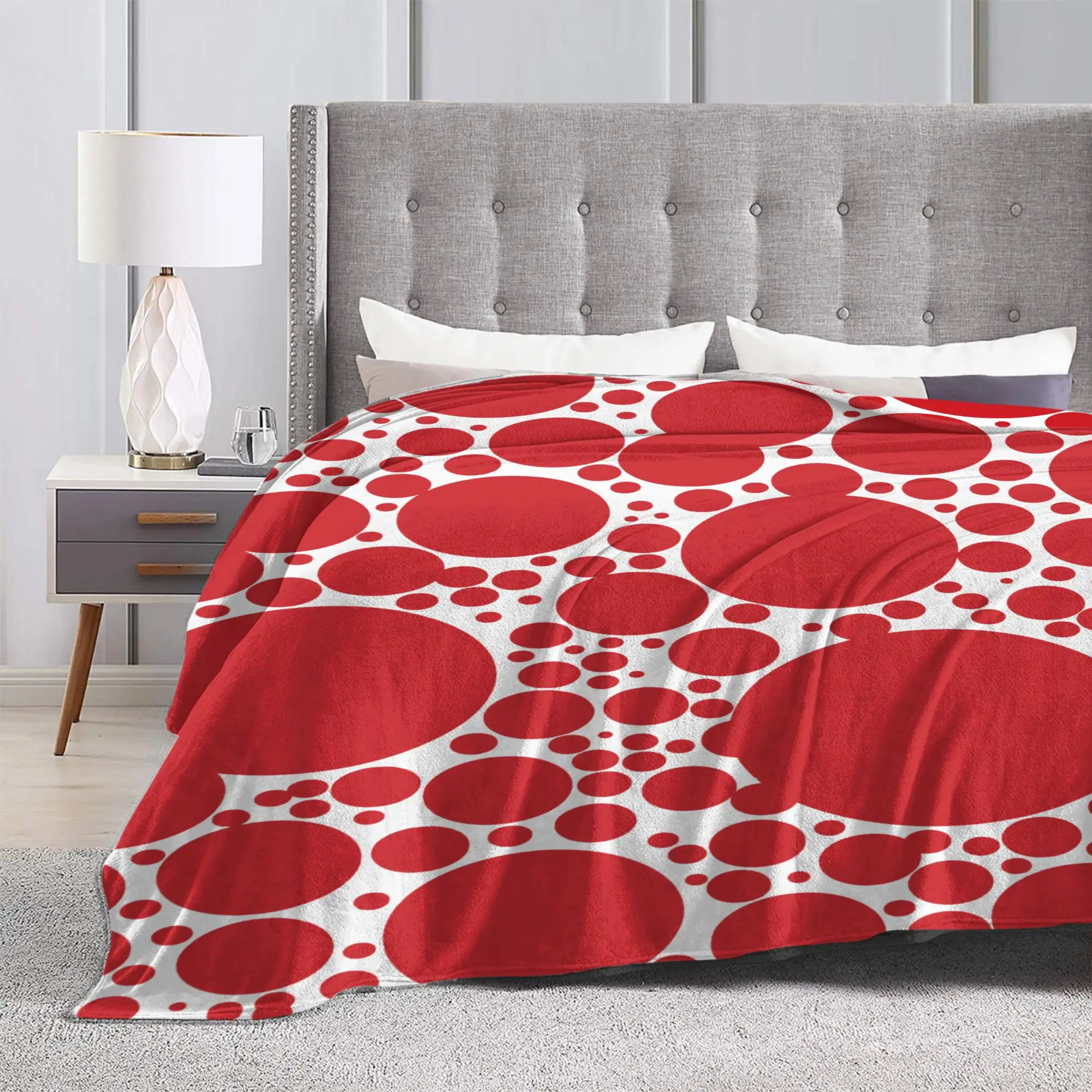 Red Dots Pattern Blankets Velvet Decoration Yayoi Kusama Multi-function Warm Throw Blankets for Sofa Office Bedspreads