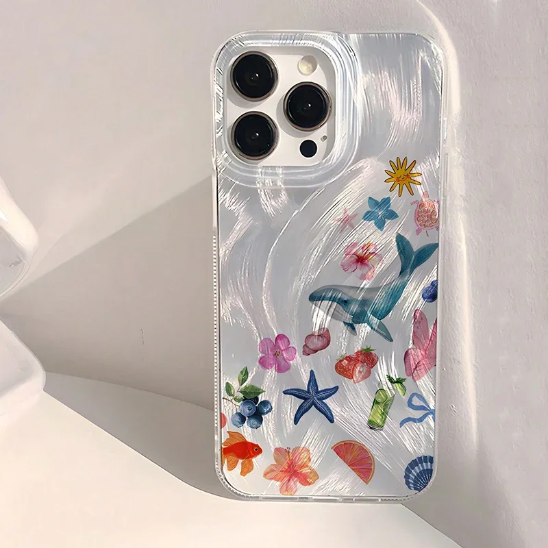 Marine Animal Sea Turtle Shark Fashion For iPhone 16 15 14 13 12 11 Pro XR XS Max 7 8 Plus ShockCoveroof Phone Y2k Girl Cover