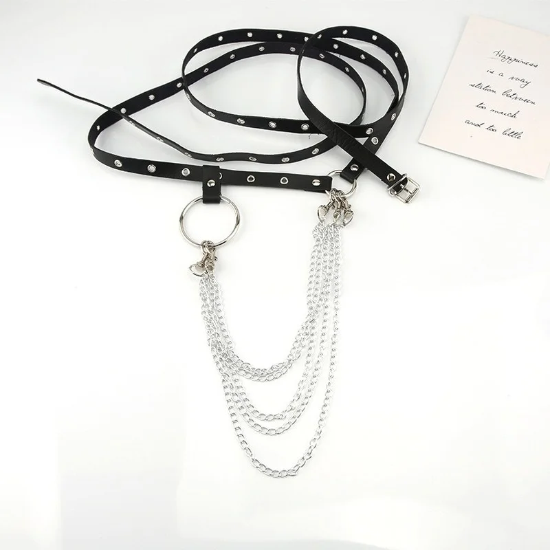 Rok Dames Jurk Taille Keten Multi-Loop Zwarte Dunne Riem Mode Klinknagel Decoratieve Verlenging Riem Trend Punk Gothic Riem