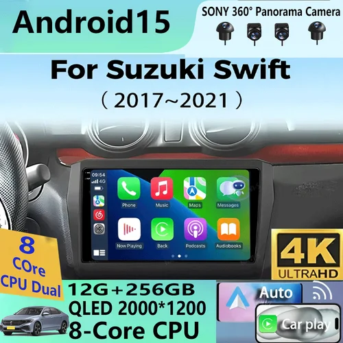 Imagen 1 del producto Android 15 para Suzuki Swift 2017 2018 2019 Radio de coche estéreo Multimedia navegación GPS reproductor de vídeo DSP QLED inalámbrico Carplay 4G