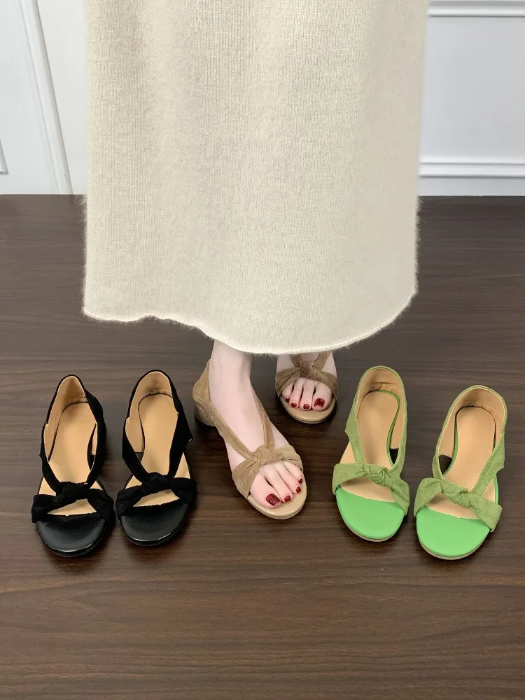 Butterfly-knot Women Gladiator Sandals Concise Slip On Low Heel Shoes Summer Comfort Daily Walking Dress Sandals_vogvips.com