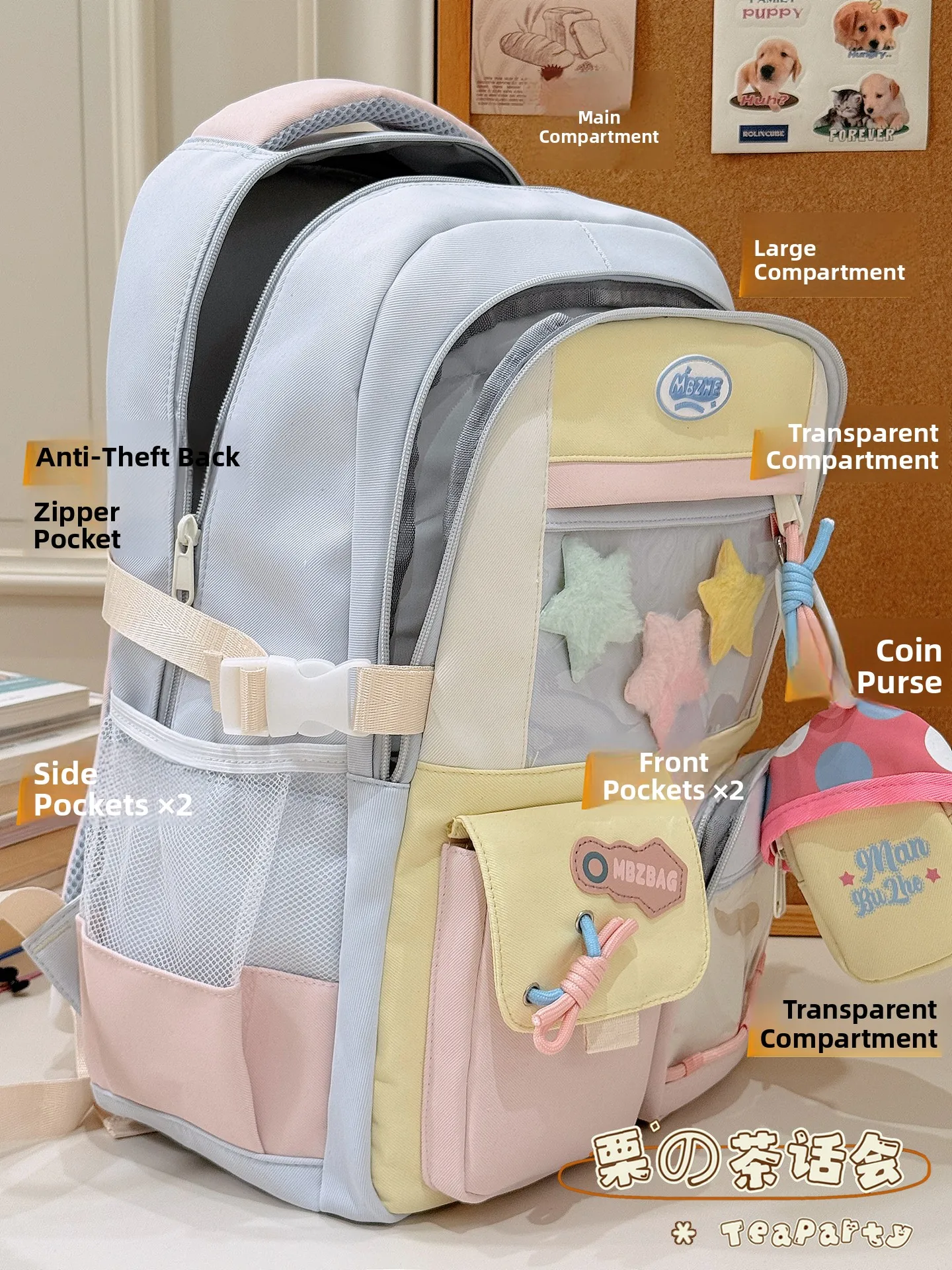 Large Capaci Color Blo Bapa Transparent Cute oulder Bag for Junior And High School Students Cuter Bag with Doubl...