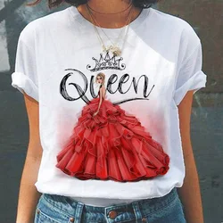 Fashion Women's Queen Pattern Personality Short Sleeve Printed T-shirt Europe and The United States Round Neck Woman Tops