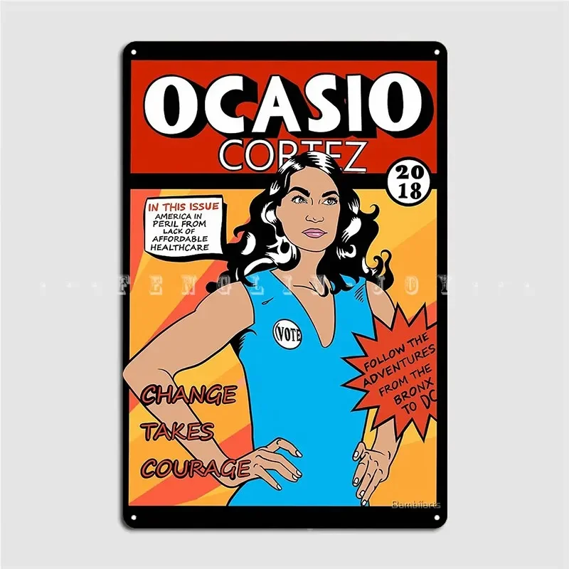 Alexandria Ocasio Cortez Comic Print Poster Metal Plaque Pub Garage Plaques Pub Create Tin Sign Poster