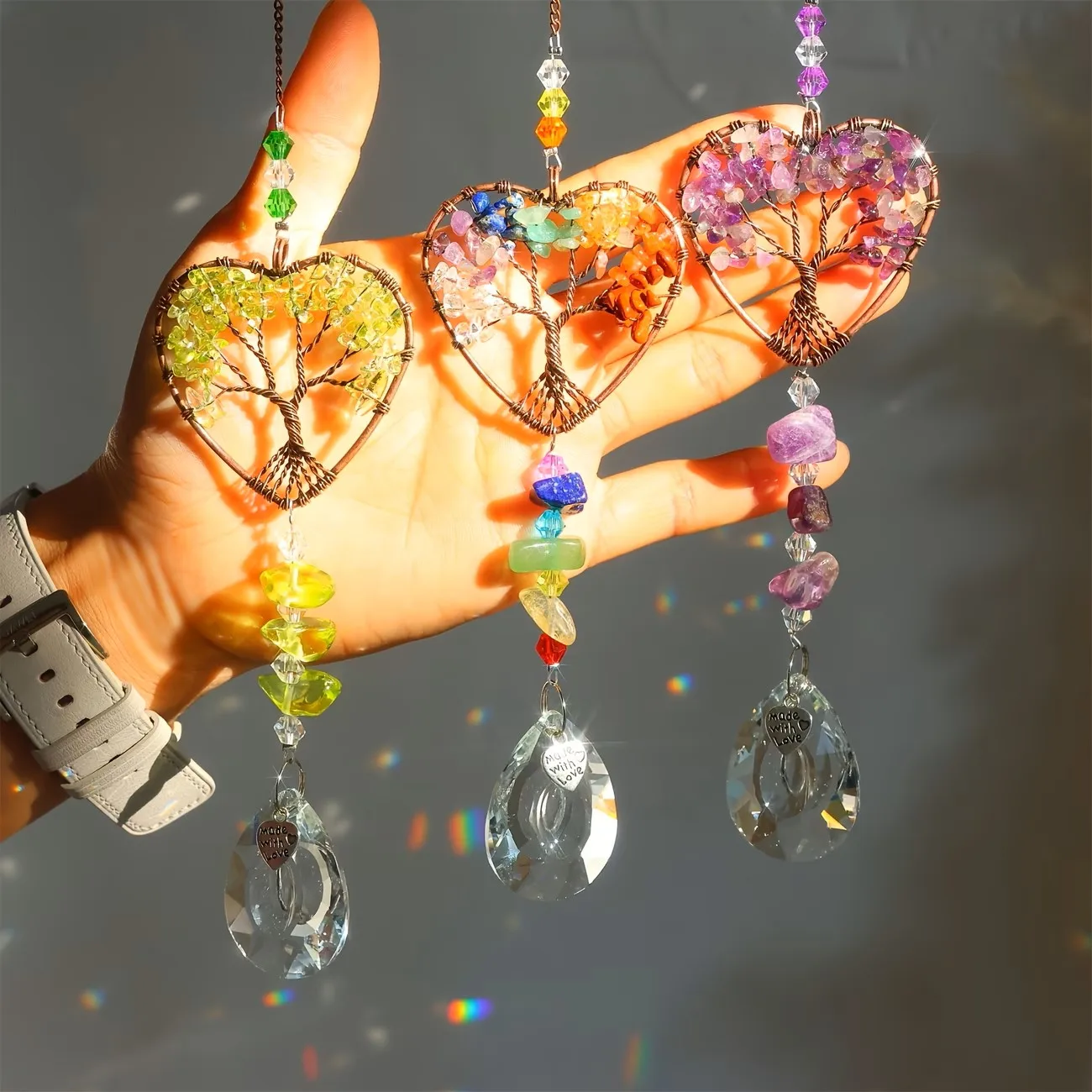 Crystal Suncatcher Rainbow Maker Tree of Life Heart Hanging Ornament Prism Window Sun Catcher Home Decor Gift for Women