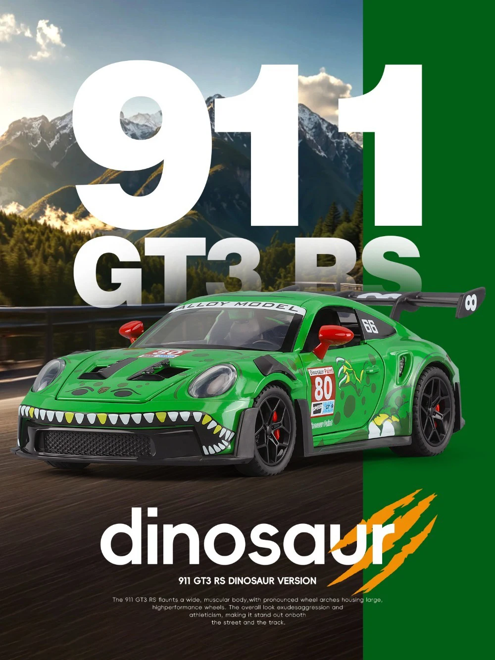 1:32 Porsche 911 GT3 RS Legierung Sportwagen Modell Druckguss Spielzeug Vierfach-Federung Türen zum Öffnen Sound & Licht Fahrzeug Mode-Ornament