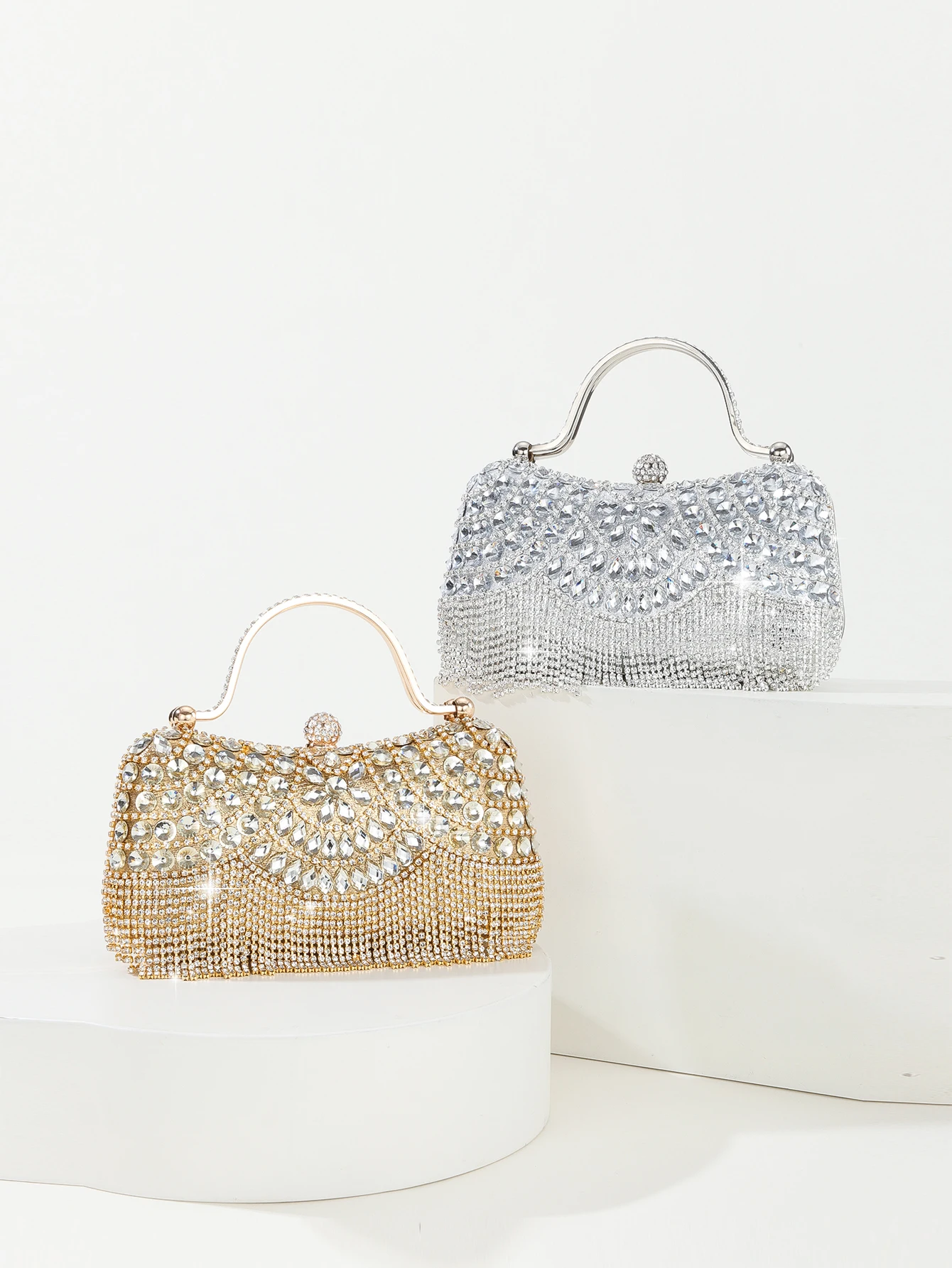 Gorgeous and shiny diamonds rhinestones tassels handle evening bags for party and wedding