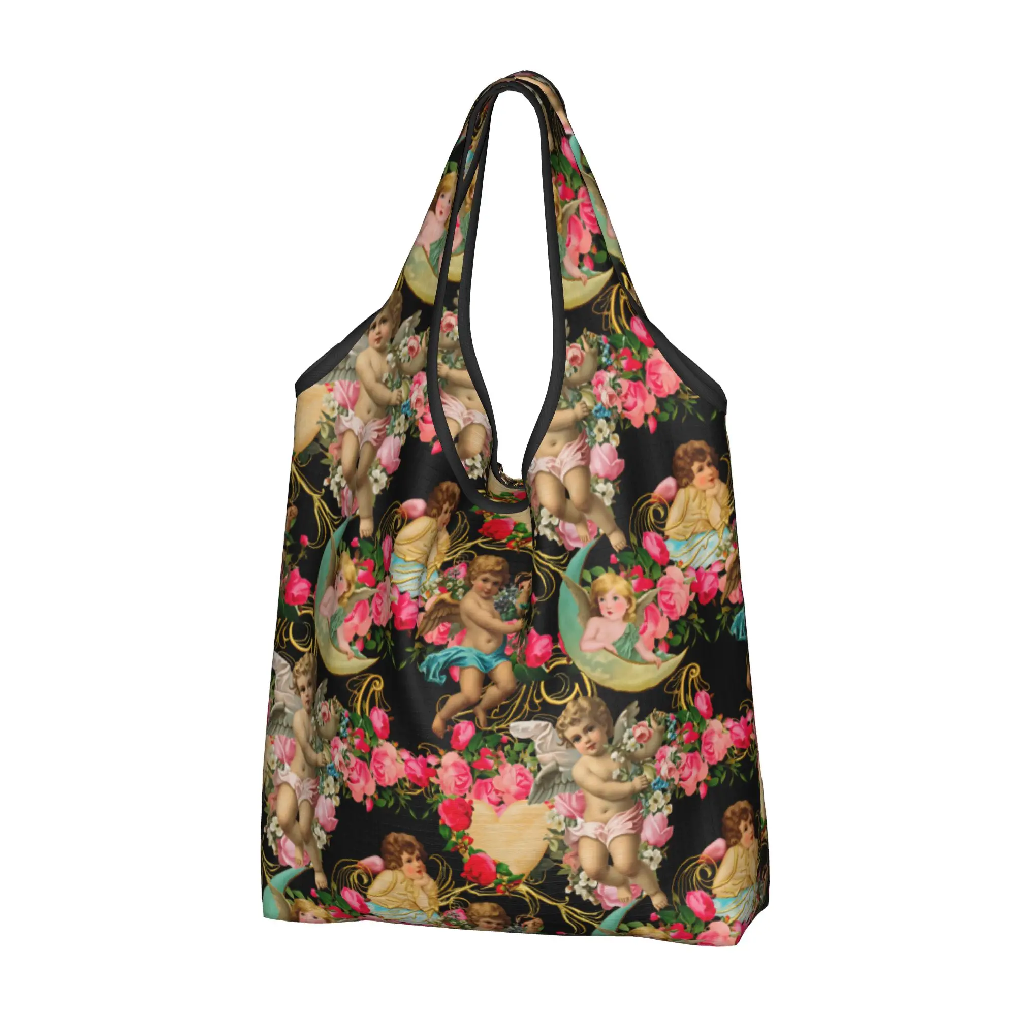 Custom Ornate Baroque Angel Rococo  Shopping Bag Women Portable Large Capacity Grocery Victorian Renaissance  Shopper Tote Bags