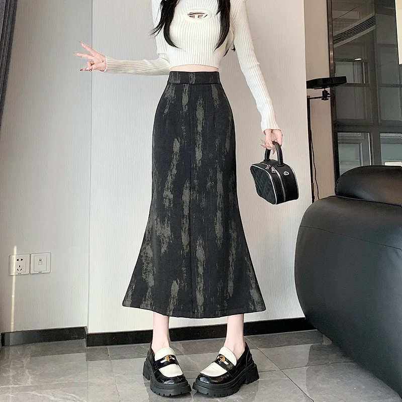 

Chic Mermaid Skirt for Women Slim Fit Fishtail Skirt Fashion Midi Long Skirt Party Club Autumn Spring 2025