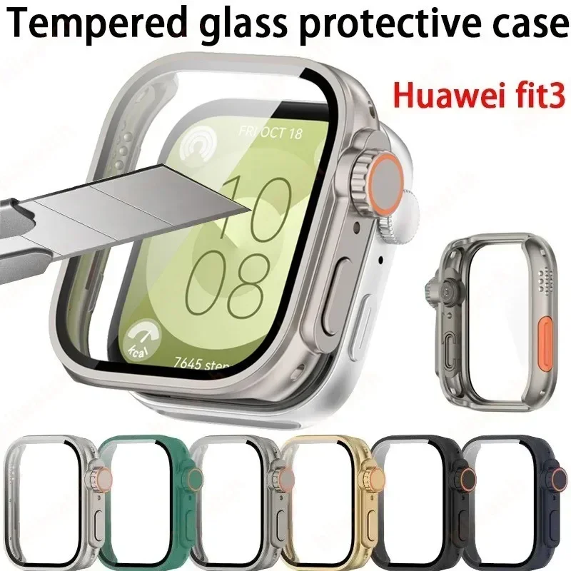 Gehärtetes Glasgehäuse für Huawei Watch Fit 3 Smart Watch Armband Schutzhülle Bumper Fit3 Displayschutzfolie Shell Frame als Ultra2