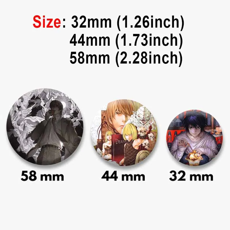 Anime Death Note Round Lapel Pins Cartoon Ryuk Misa Amane L Coin Brooches on Backpack Costume Cosplay Badges Jewelry Accessories
