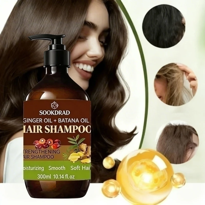 Ginger Oil + Batana Oil Hair Shampoo, Deep Cleansing Scalp, Light Non-sticky Formula, 300ml