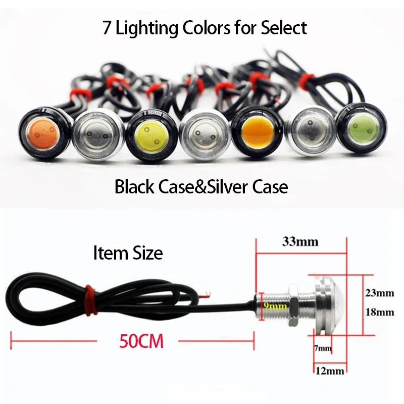 AEING 1*18MM/23mm 12V/24V Car Styling Waterproof White Eagle Eye LED Daytime Running Light DRL Backup Reverse Parking Lamp