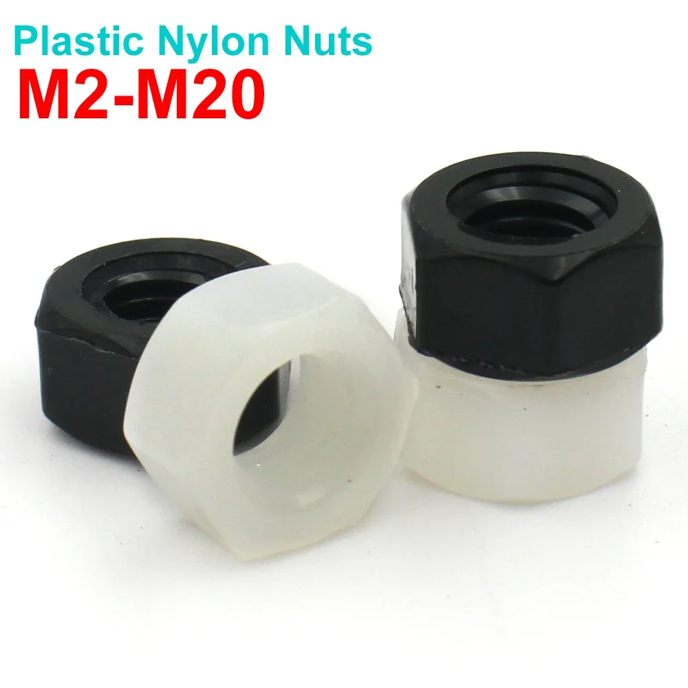 5/10/20/50pcs M2 M2.5 M3 M4 M5 M6 M8 M10 M12 M14 M16 M18 M20  DIN934 Black or White Plastic Nylon Hex Hexagon Nut