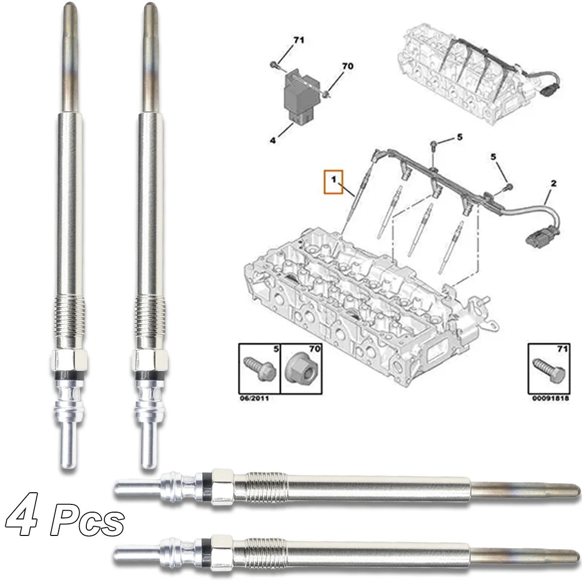 

5V Diesel Heater Nickel Plating Glow Plugs 5960E6 Y65018601 For Citroen C8 EA EB DS3 SA DS4 NX Dispatch Jumper Bus Mazda 2 DE DH