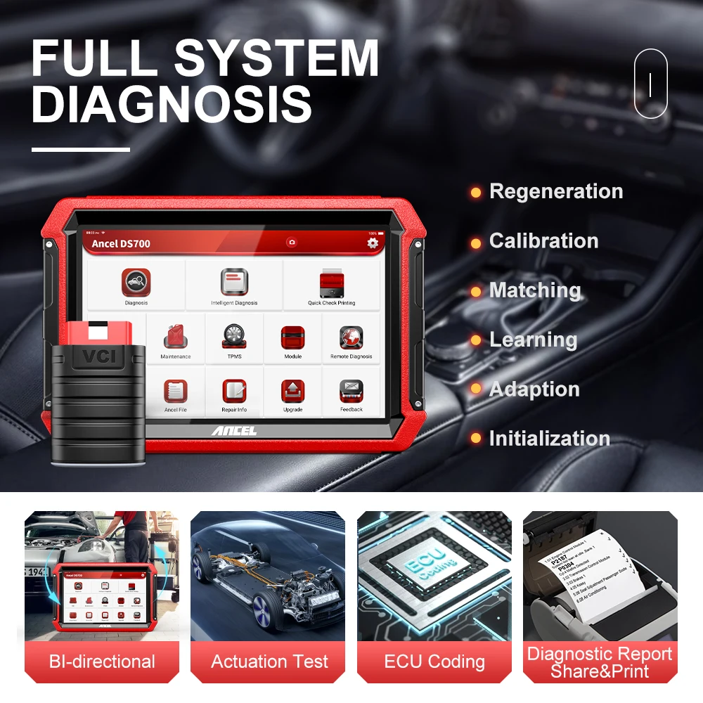 ANCEL DS700 OBD2 Diagnostic Tool Key Programming Tool 34+Reset Service Bi-Directional Test ECU Coding Scanner PK THINKTOOL PAD10