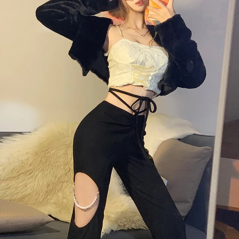 

Black Crescent Zipper High Waist Woman Gothic Pencil Pants Oversize Long Pant 2024 Women Dark Goth Aesthetic Vintage Clothes