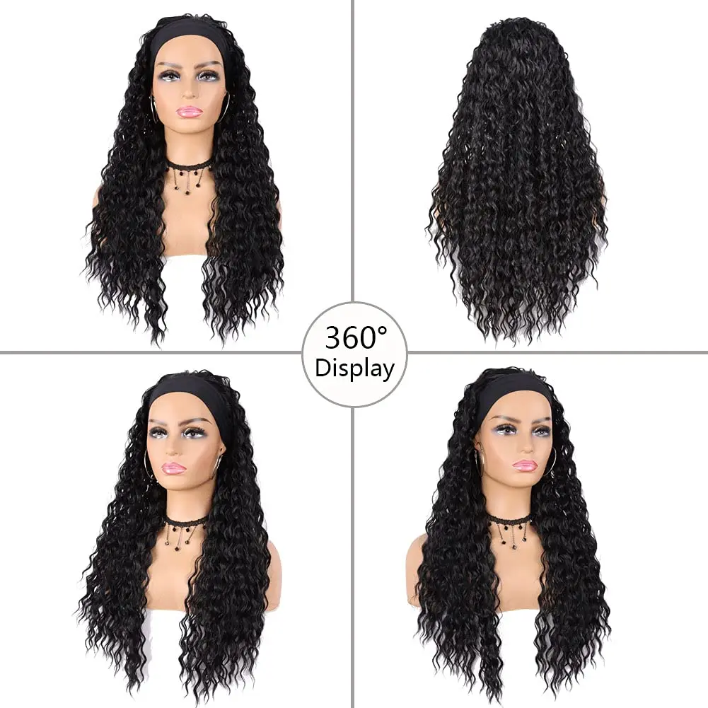 G&T Synthetic Wig Headband Wigs for Black Women Wet and Wavy Curly Glueless Heat Resistant Long Wigs for Daily Party (24inch)