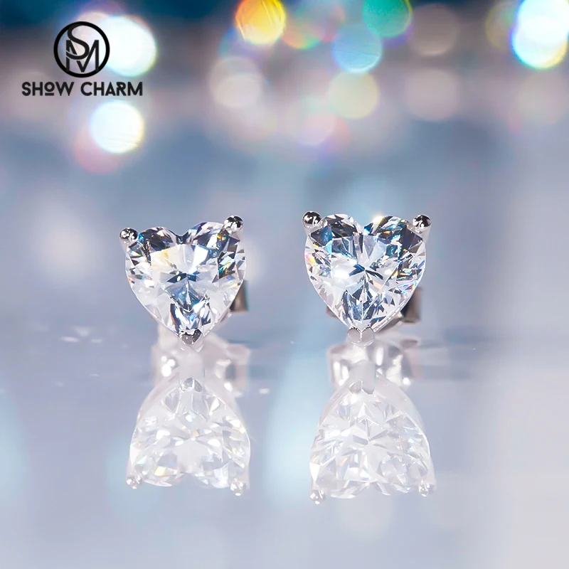 

Heart Shape 5A Zircon Studs Earrings S925 Sterling Silver with Platinum Plated Fine Jewelry for Women Wedding Party Gift Sweet