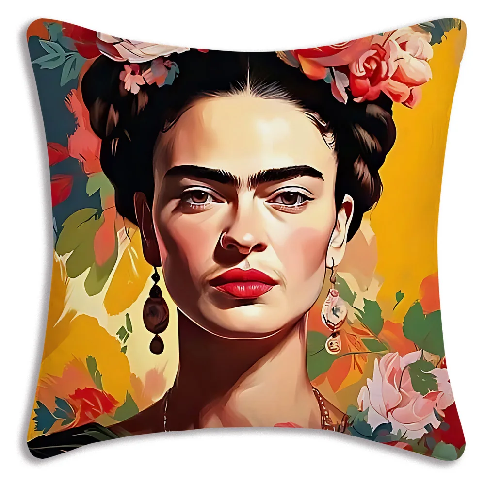 Kissenbezüge Art F-Frida K-Kahlo Cartoon Sofa Dekorativ Zuhause Doppelseitiger Druck Kurzer Plüsch Niedlicher Kissenbezug