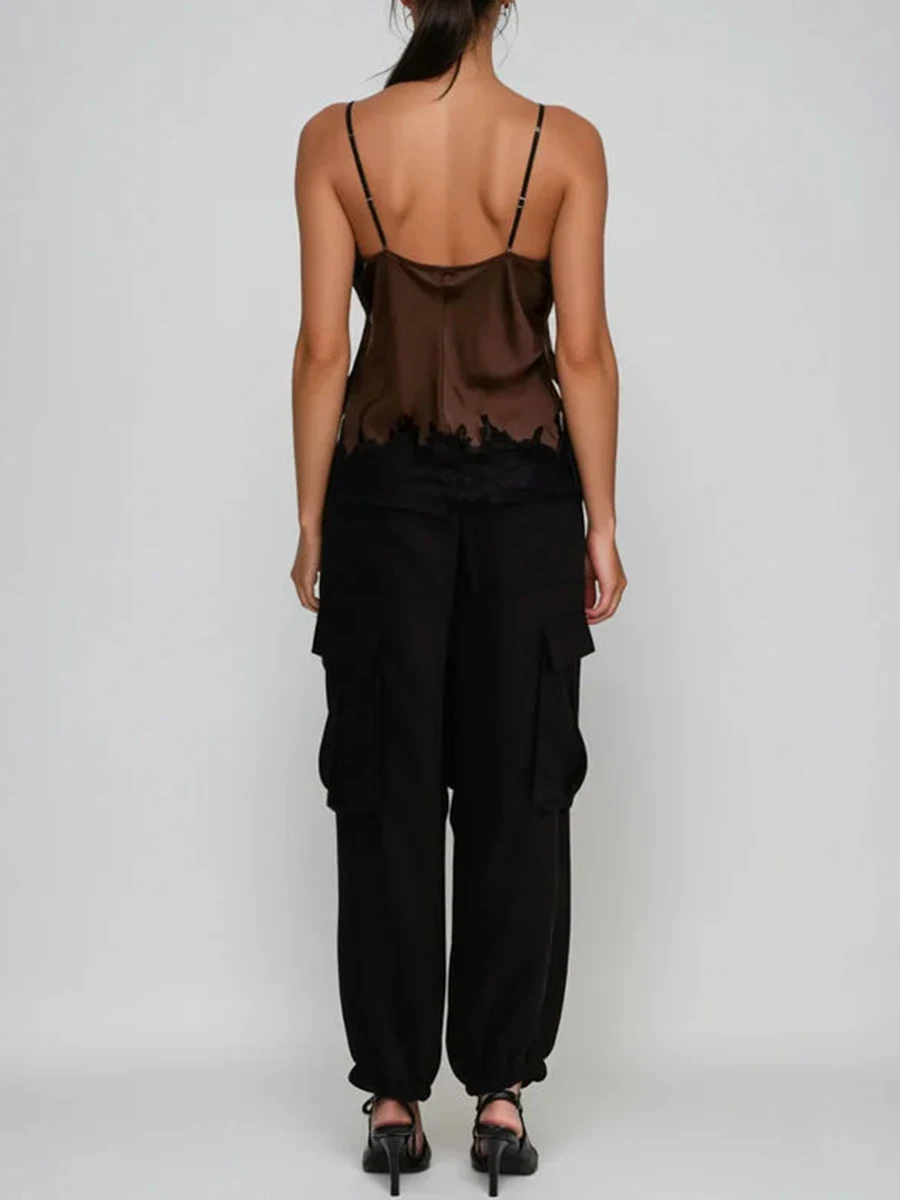 TWOTWINSTYLE Colorblock Slimming Fashion Vest for Women V Neck Sleeveless Patchwork Lace Temperament Tops Female Clothing New