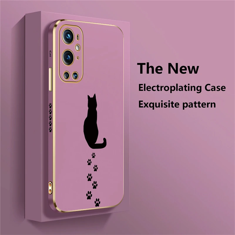 Oneplus 9 Pro Cartoon Cat Phone Case For One Plus 9 8 7 7T Pro Nord CE 2 Lite 5G Cute Animal Pattern Plating Soft TPU Cover