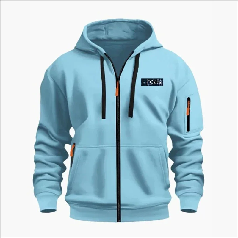 Men's Long-sleeved Jackets with Zipper Pockets, Solid-colored Semi-sportswear, Men's Casual Outdoor Hooded Sportswear