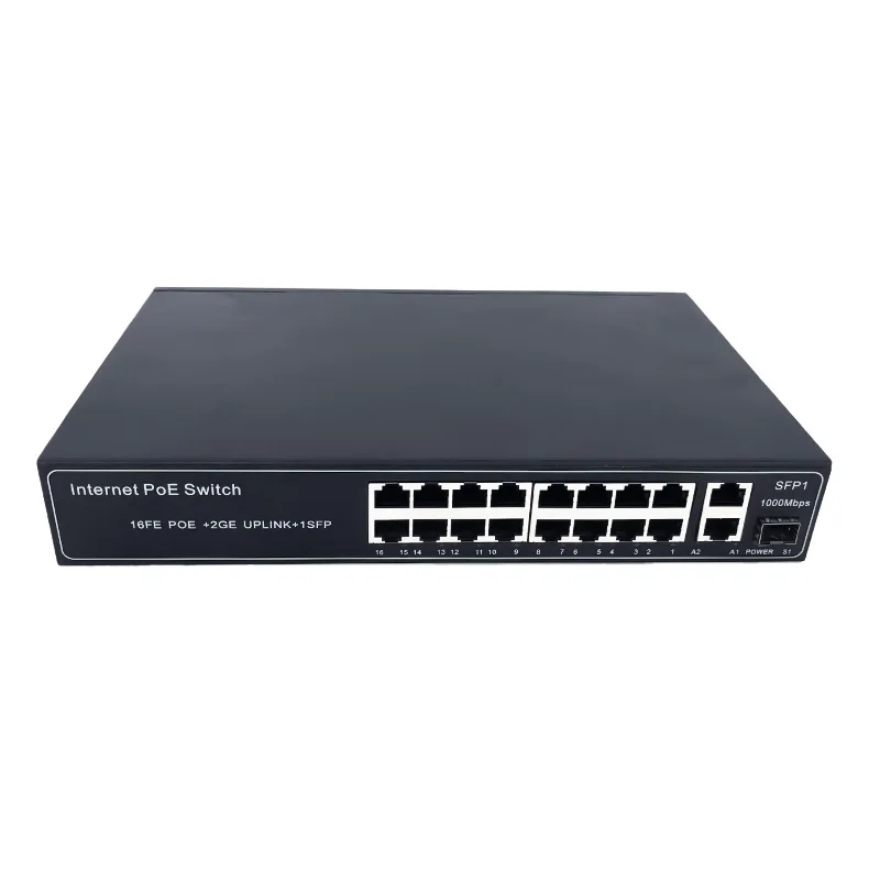 Reliable  PoE Switch OEM ODM Openwrt Wifi6 Ready 16 Port 10 100 PoE 2 Gigabit Uplink 1 SFP Fiber Port