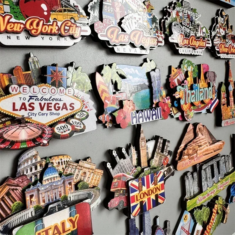 Russia Thailand Dubai Austria Las Vegas New York USA Germany Norway Italy London Wooden Fridge Magnets Tourist Souvenir