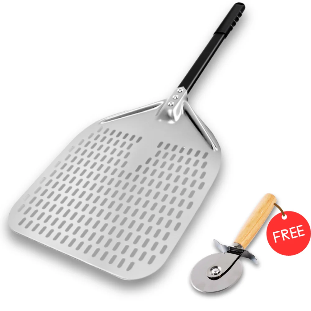 10 12 13 14 Inch Big Pizza Perforated Shovel Paddle Short/Long Handle for Oven Turning Peel Kitchen Utensils Pizza Baking Tools