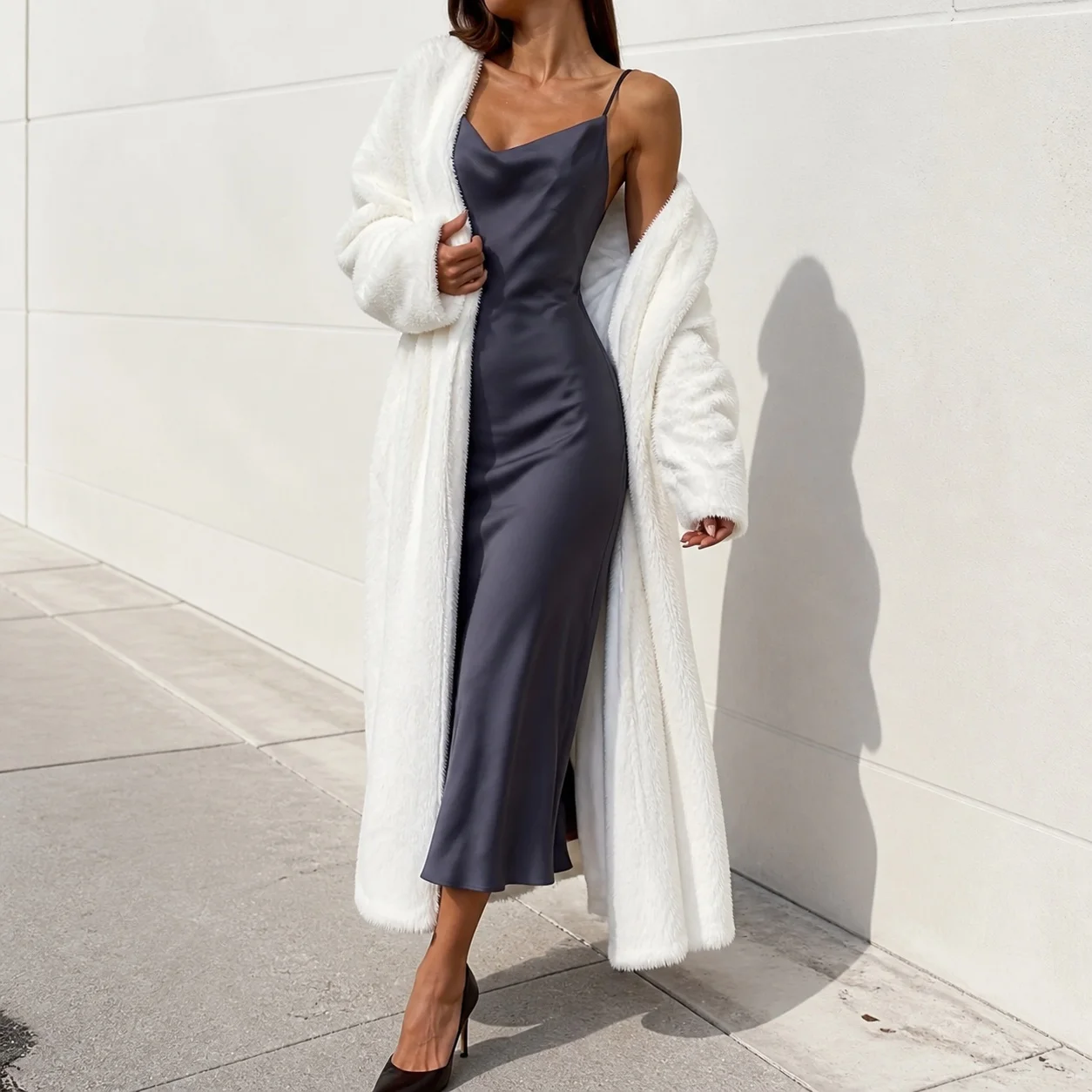 Women's Thick Loose Fit Collarless Cardigan Jacket with Lantern Sleeve Solid Color Wrinkle Resistant Streetwear Winter Coat