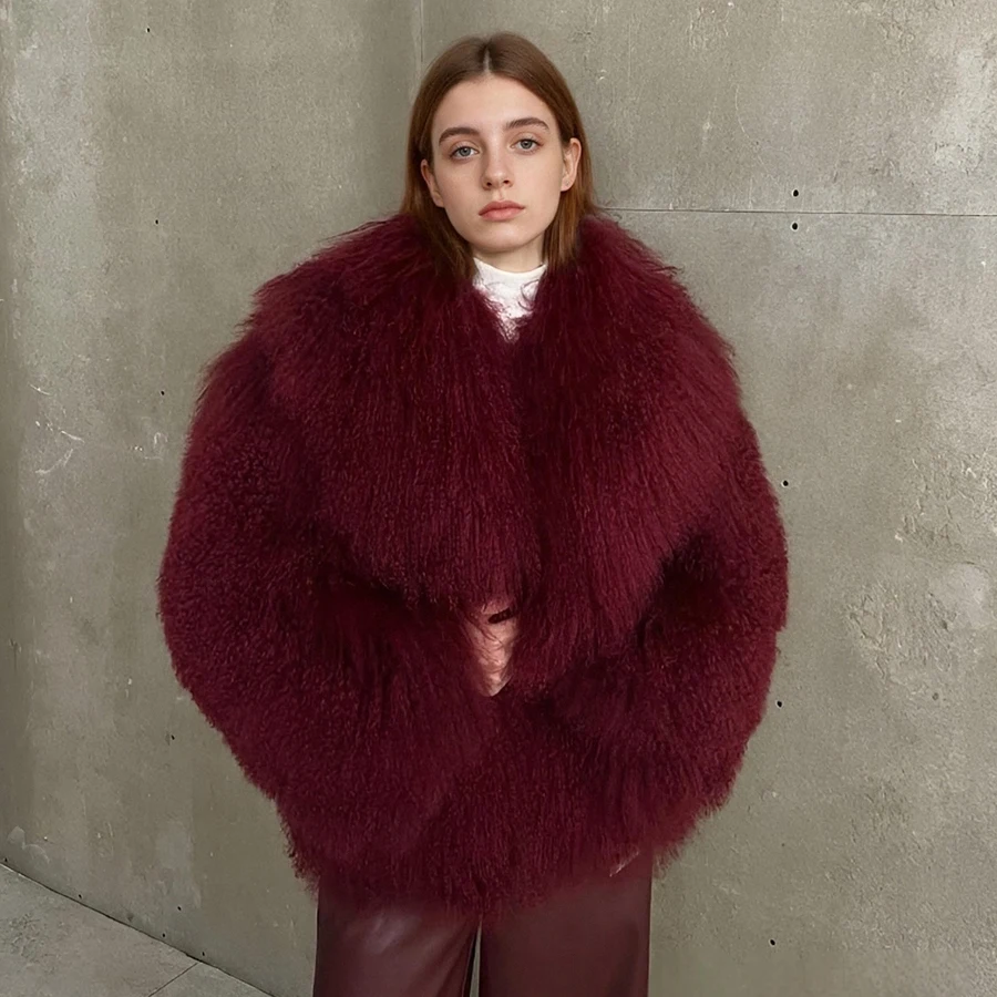 Natural Sheepskin Coat With Turndown Collar Genuine Fur Outwear Winter Warm Lambskin Jackets Hot Selling Real Fur Coat Women