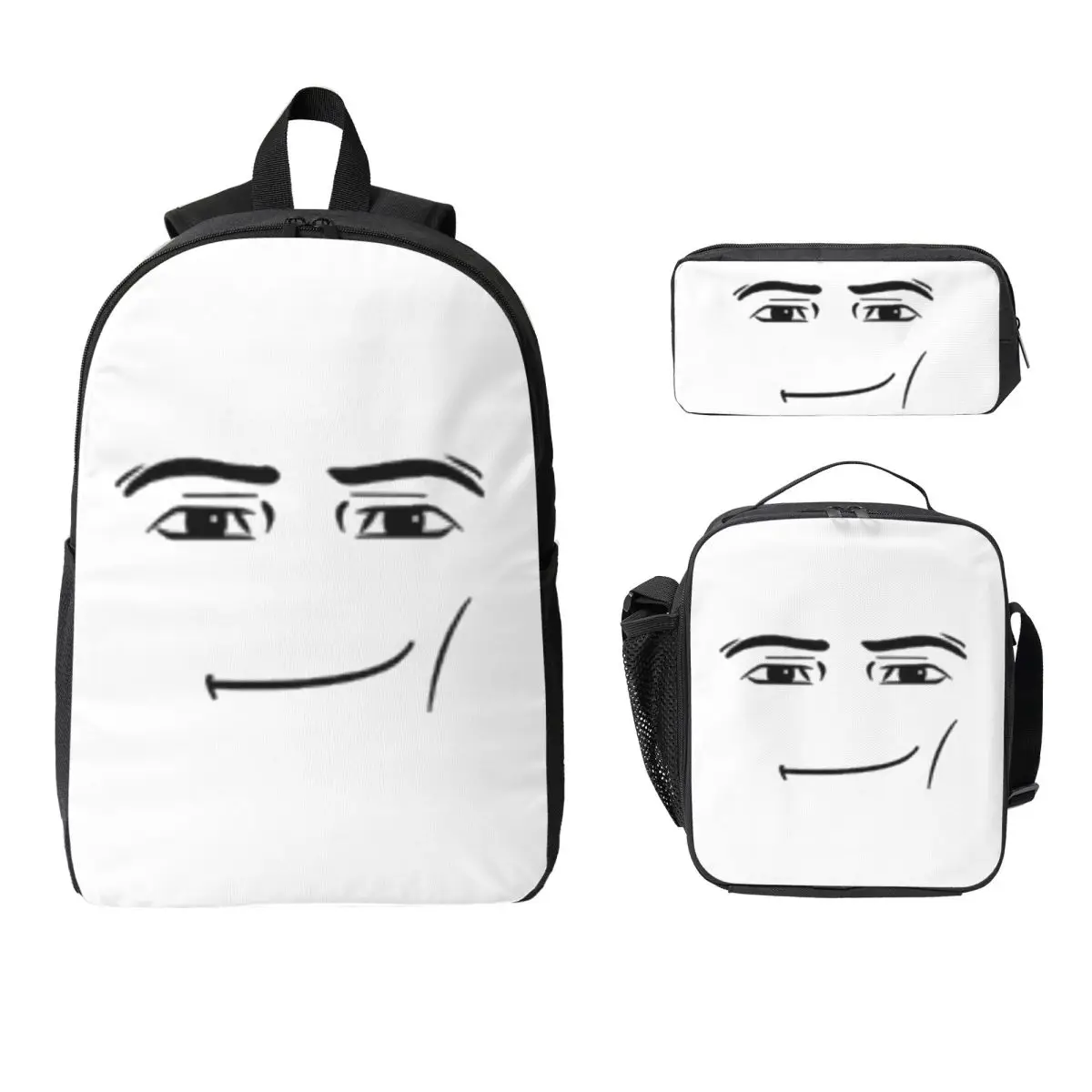 

Рюкзак с лицом человека, студенческий рюкзак для мальчиков и девочек, школьная сумка, компьютерные сумки на плечо, 3 шт., изолированная сумка для обеда, пенал