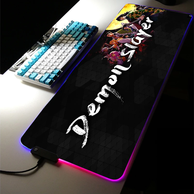 Quente anime demônio slayer rgb led mouse pad uzui tengen acessórios de jogos tapetes xxl grande mousepad daki tapete do mouse teclado