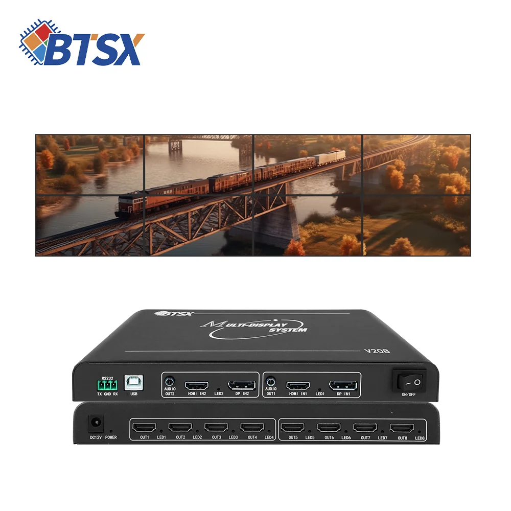 Industrial 8K Multi-Screen Controller 1x6/1x8/2x4 Audio Video Synchronization Stable for Exhibition LCD Video Wall