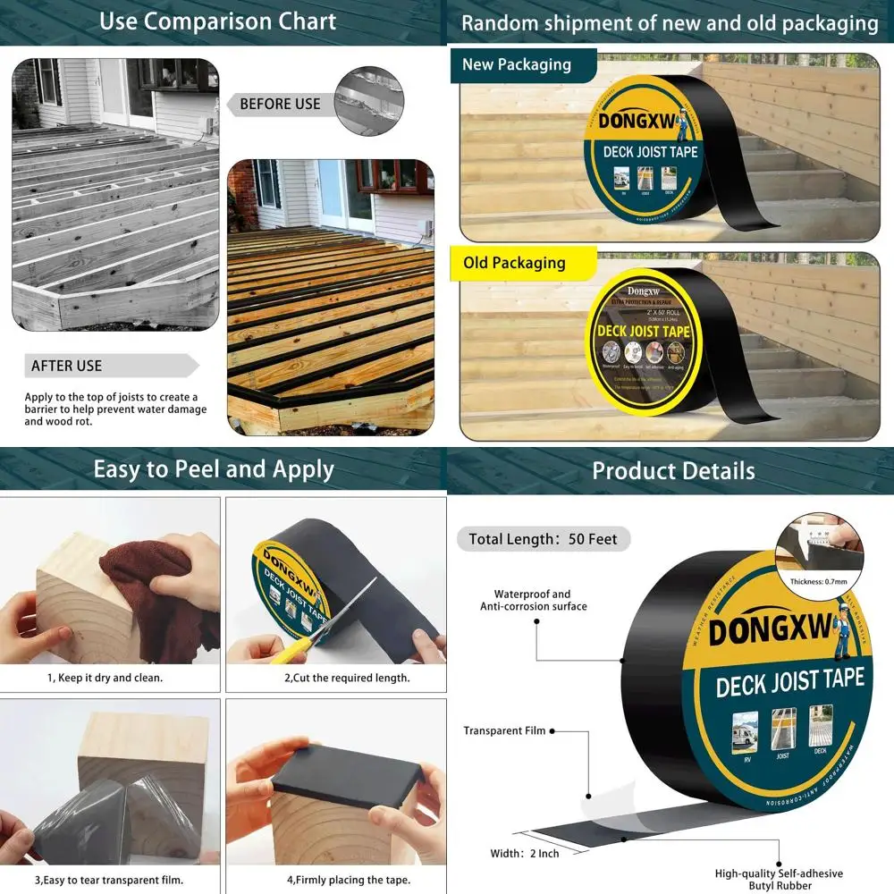 

2 рулона по 50 футов (8 рулонов) водонепроницаемой ленты для балок и перекрытий, самоклеящаяся, всепогодная, для дерева, террас, балок, крыш, ремонта автофургонов