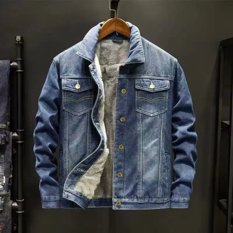 2026 Autumn and Winter New Velvet Denim Jacket Men's Large Size Jacket Thickened Warm Trend Top