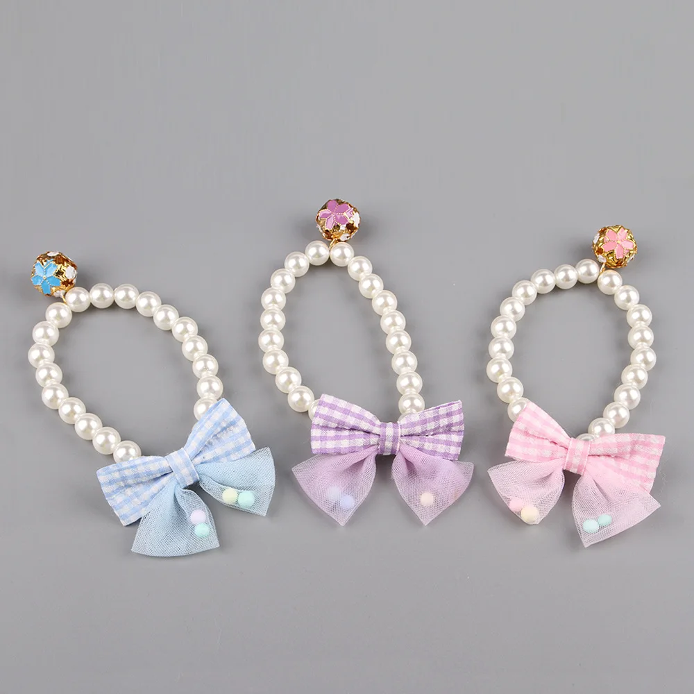 Cat accessories Pet Pearl Necklace Bow Elastic Collar Cat Jewelry Neckband Teddy Small and Medium Dog Neckband