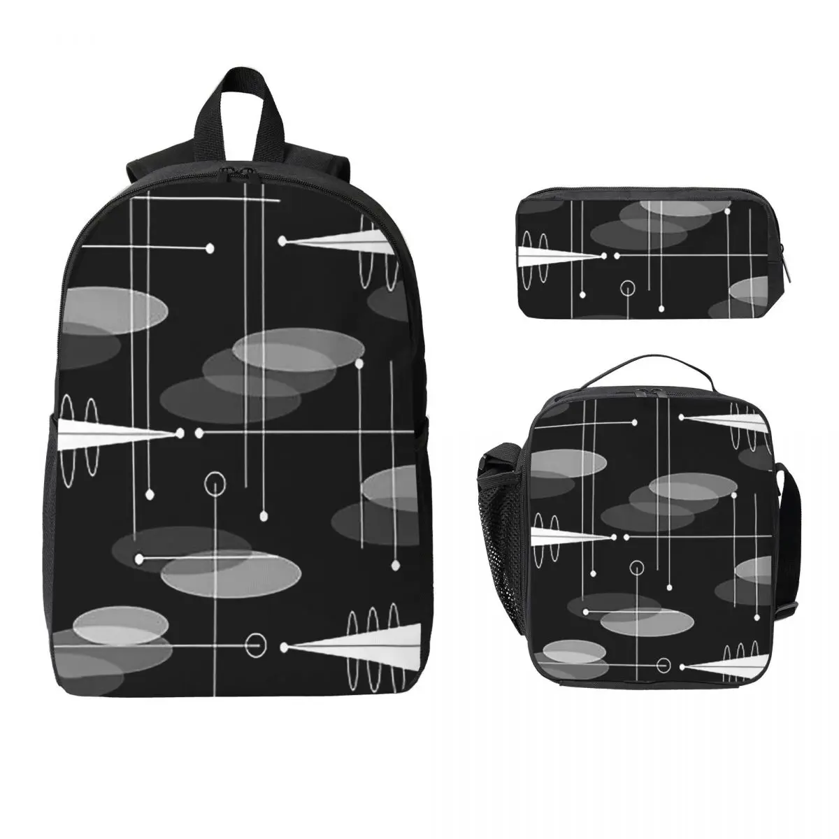 Mid-Century Atomic Space Age Backpack Boys Girls BookBag School Bag Computer Shoulder Bags 3ps Insulated Lunch Bag Pencil Case