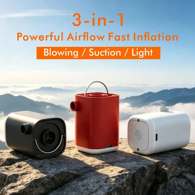 3-in-1 Portable Air Pump Inflator Deflator LED Light Fast Inflation Rechargeable For Camping Mattress Pool Outdoor Travel Use FX