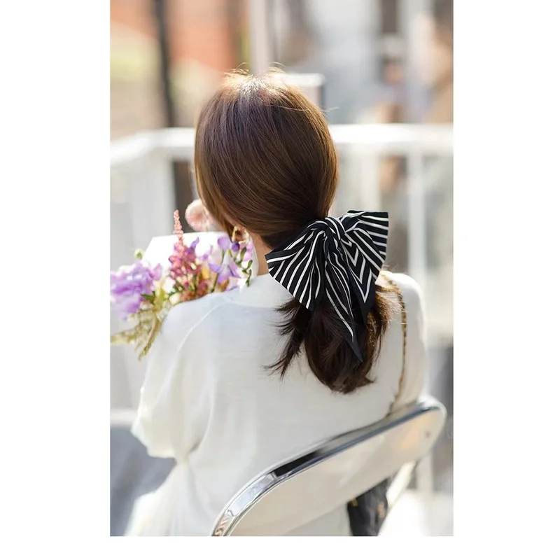 Stripe Print 100% Silk Ring Scarf Ribbon Women Ladies Fashion Neck Head Hair Bag Hat Scarves Multifunctional Use 109*10cm