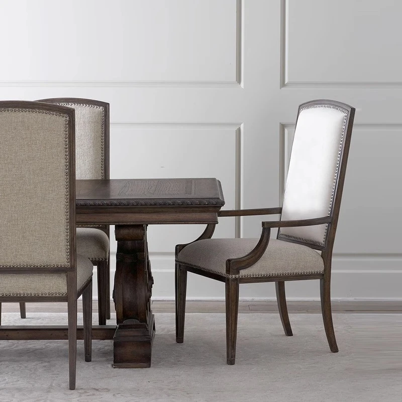 

American rural all-solid wood carved dining table and chair combination retro and old 6 people 8 people 10 people long dining