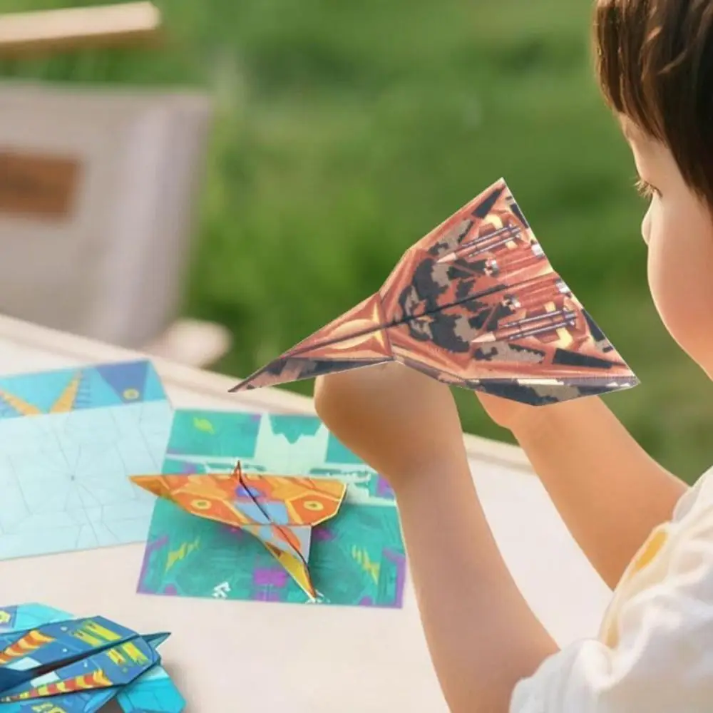 Avião de papel artesanal origami arte aprendizagem dobrável avião conjunto origami dos desenhos animados 3d versátil brinquedo de aeronave de papel
